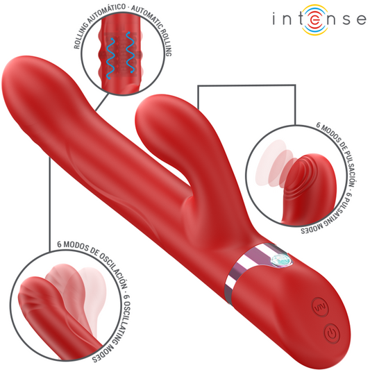 INTENSE - LELE VIBRATEUR MULTIFONCTIONNEL ROTATIF &amp; OSCILLATION &amp; STIMULATION ROUGE
