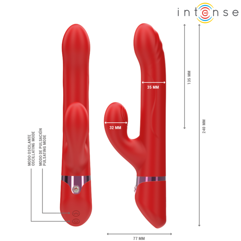 INTENSE - LELE VIBRATEUR MULTIFONCTIONNEL ROTATIF &amp; OSCILLATION &amp; STIMULATION ROUGE