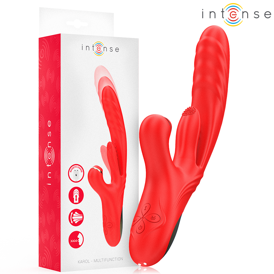 INTENSE - KAROL MULTIFUNCTIONELE VIBRATOR KEEL &amp; STIMULATIE &amp; STIMULERENDE GOLVEN ROOD