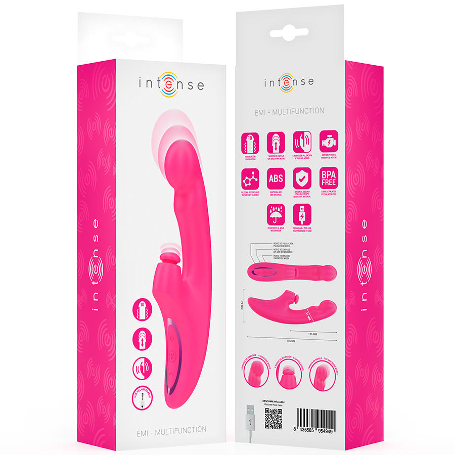 INTENSE - VIBRATEUR EMI 13,5 CM MULTIFONCTION 3 EN 1 10 VIBRATIONS ROSE