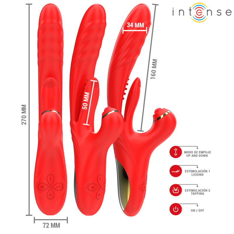 INTENSE - ROSALIA MULTIFUNCTIONELE VIBRATOR 3 IN 1 ROOD