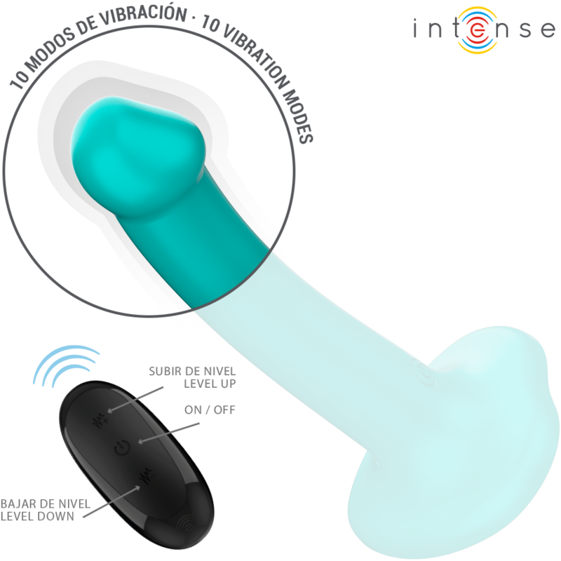 INTENSE - VIBRATEUR KATIE À VENTOUSES 10 VIBRATIONS TÉLÉCOMMANDE BLEUE