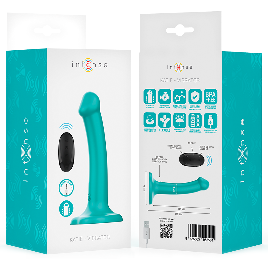 INTENSE - VIBRATEUR KATIE À VENTOUSES 10 VIBRATIONS TÉLÉCOMMANDE BLEUE