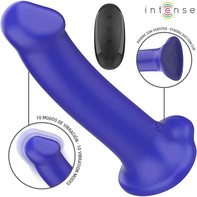 INTENSE - VIBRATEUR VICTORIA À VENTOUSE 10 VIBRATIONS BLEU FONCÉ TÉLÉCOMMANDE