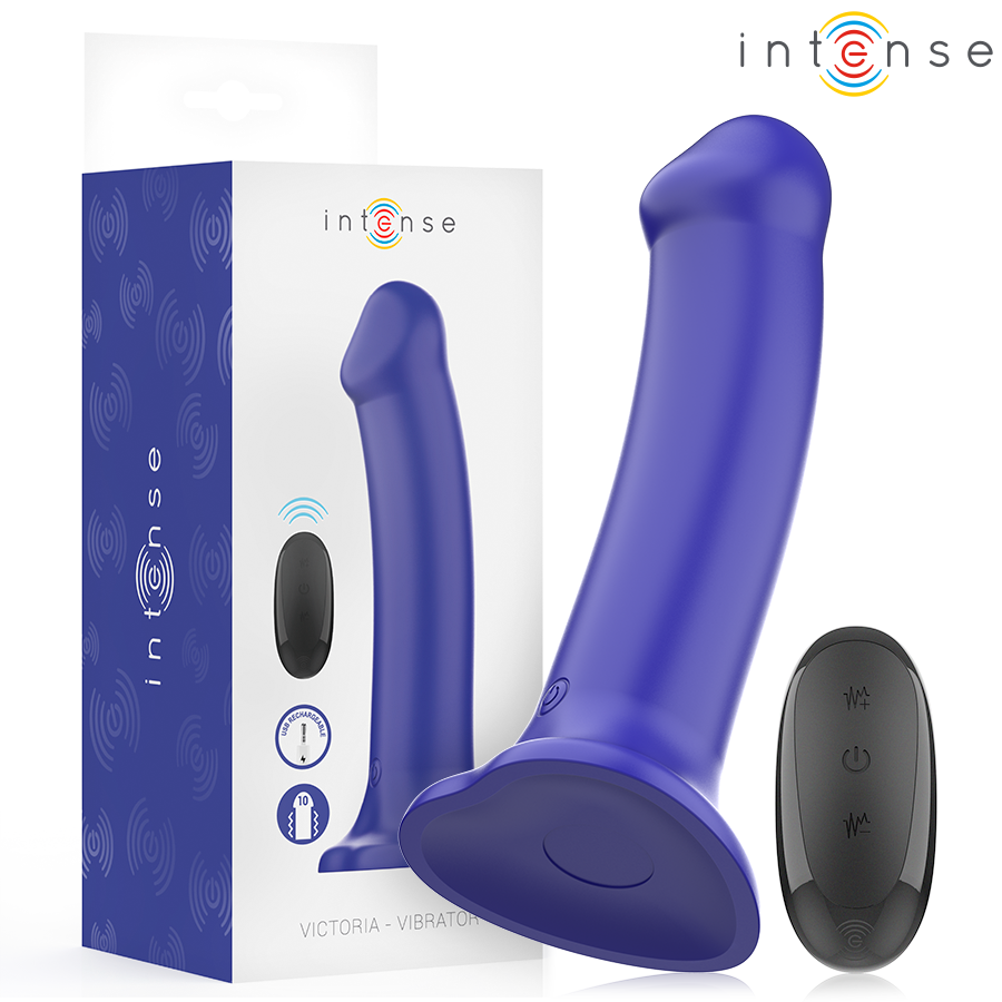 INTENSE - VIBRATEUR VICTORIA À VENTOUSE 10 VIBRATIONS BLEU FONCÉ TÉLÉCOMMANDE