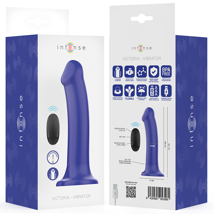 INTENSE - VIBRATEUR VICTORIA À VENTOUSE 10 VIBRATIONS BLEU FONCÉ TÉLÉCOMMANDE