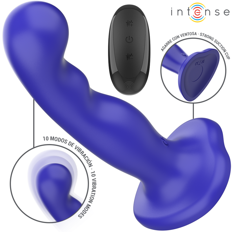INTENSE - KORTE VIBRATOR MET ZUIGNAPPEN BLAUWE AFSTANDSBEDIENING