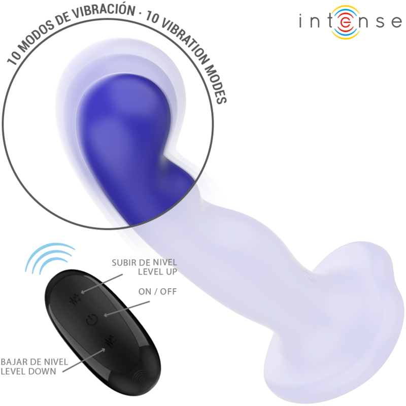 INTENSE - KORTE VIBRATOR MET ZUIGNAPPEN BLAUWE AFSTANDSBEDIENING