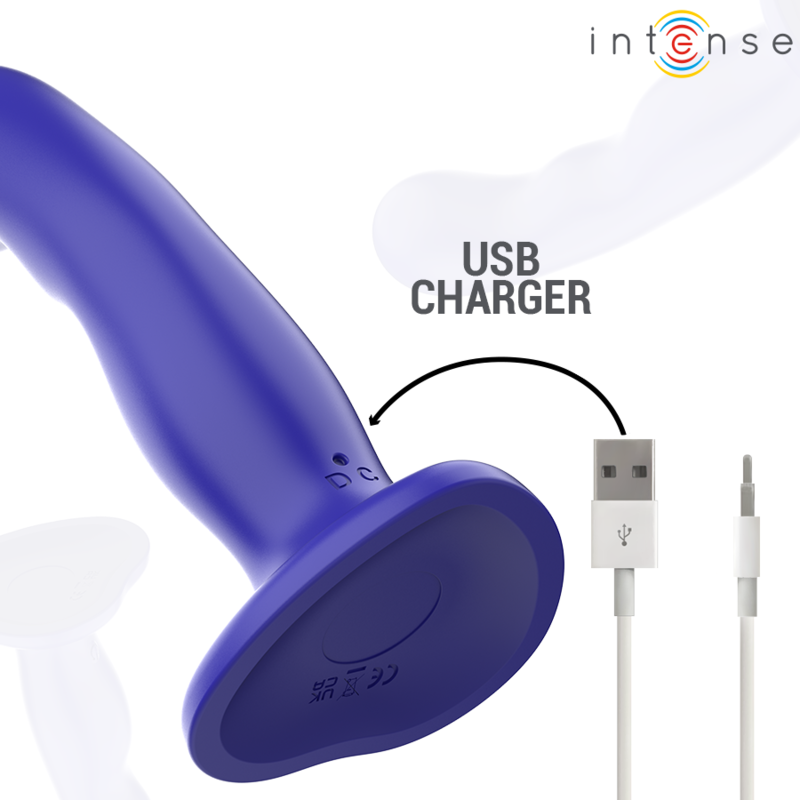 INTENSE - KORTE VIBRATOR MET ZUIGNAPPEN BLAUWE AFSTANDSBEDIENING