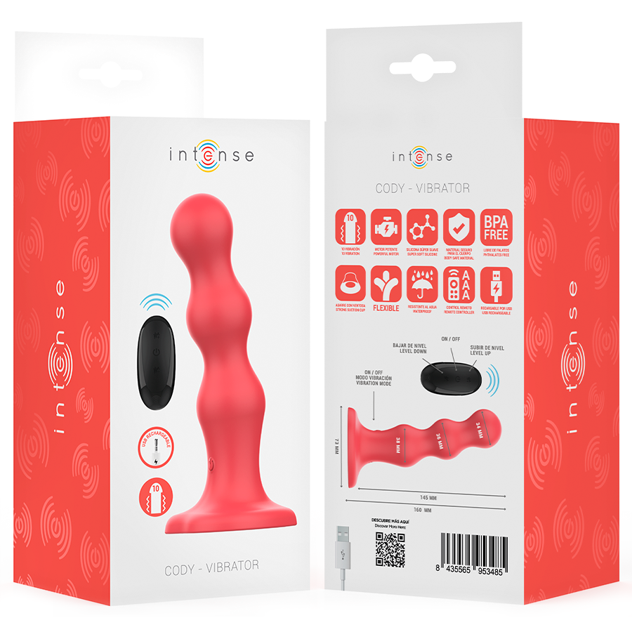 INTENSE - CODY VIBRATOR MIT SAUGNÄPFEN ROTE FERNBEDIENUNG