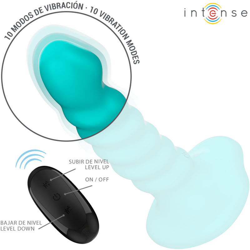 INTENSE - VIBRATEUR BUFFY TAILLE S DESIGN SPIRALE 10 VIBRATIONS TÉLÉCOMMANDE BLEUE