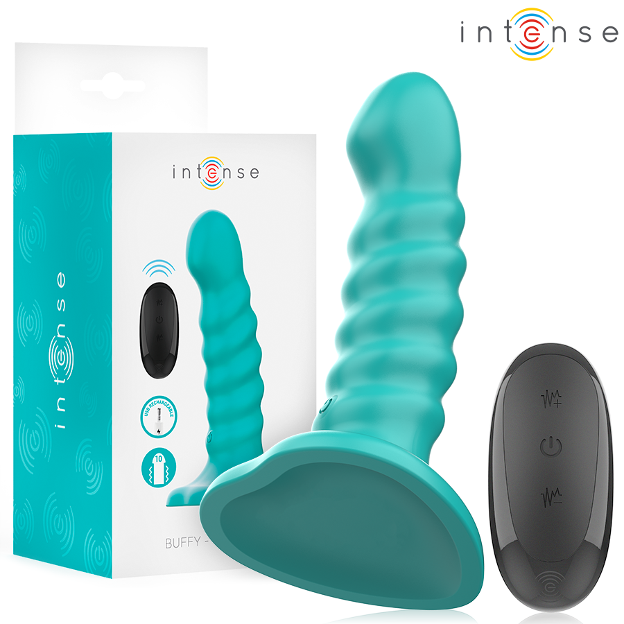 INTENSE - VIBRATEUR BUFFY TAILLE S DESIGN SPIRALE 10 VIBRATIONS TÉLÉCOMMANDE BLEUE