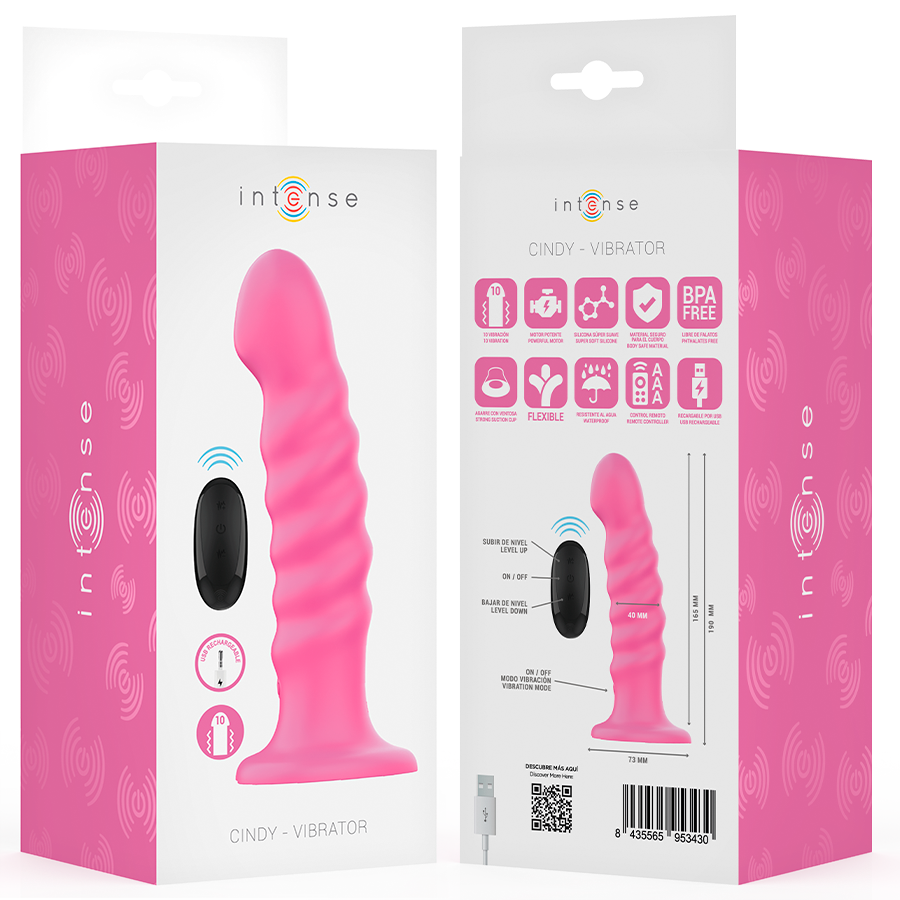 INTENSE - VIBRATEUR CINDY TAILLE L DESIGN SPIRALE 10 VIBRATIONS ROSE TÉLÉCOMMANDE