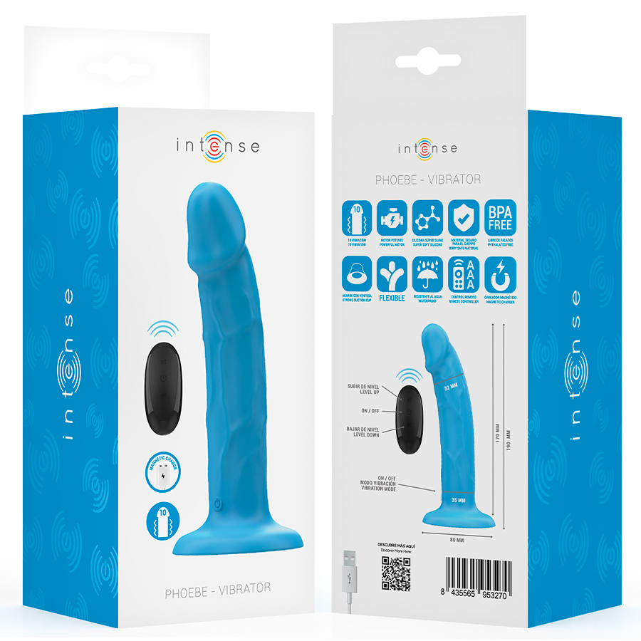 INTENSE - VIBRATEUR RÉALISTE PHOEBE 10 VIBRATIONS TÉLÉCOMMANDE BLEU