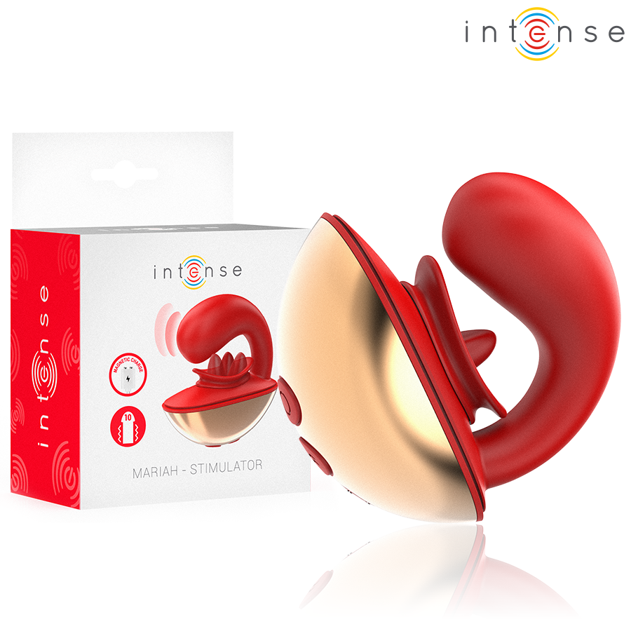 INTENSE - VIBRATEUR &amp; STIMULATEUR MARIAH EN FORME DE U 10 VIBRATIONS ROUGE