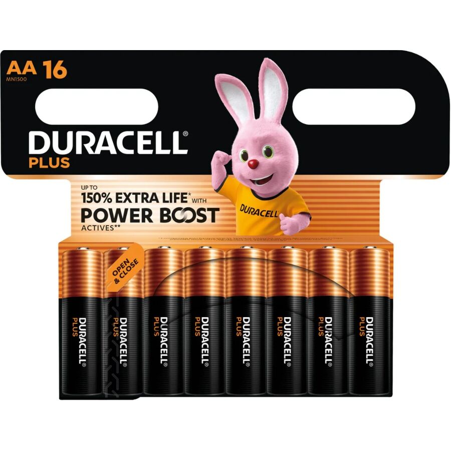 DURACELL - PLUS POWER BOOST AA ALKALINE BATTERIE LR6 BLISTER x 16