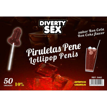DIABLO GOLOSO – 50 PENIS-LOLLIPOPS RON-COLA-GESCHMACK 10 % ALKOHOL