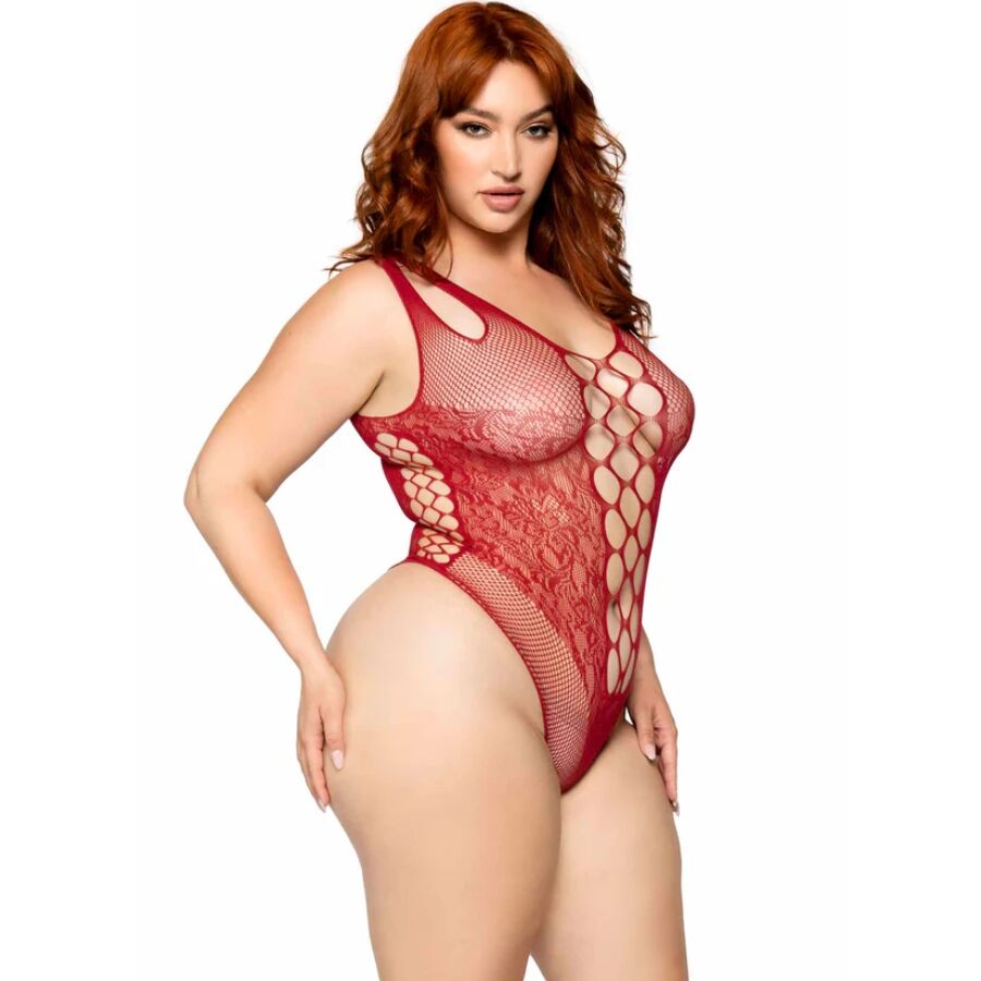 LEG AVENUE - 81641X NAHTLOSER BODY, BURGUNDER, GRÖSSE 1X/2X