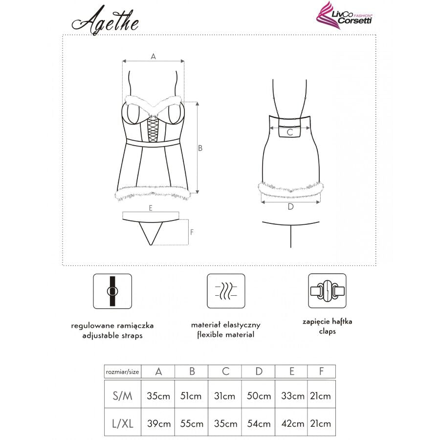 LIVCO CORSETTI FASHION - AGETHE LC 90607 CHEMISE + STRING + WEIHNACHTSMÜTZE L/XL