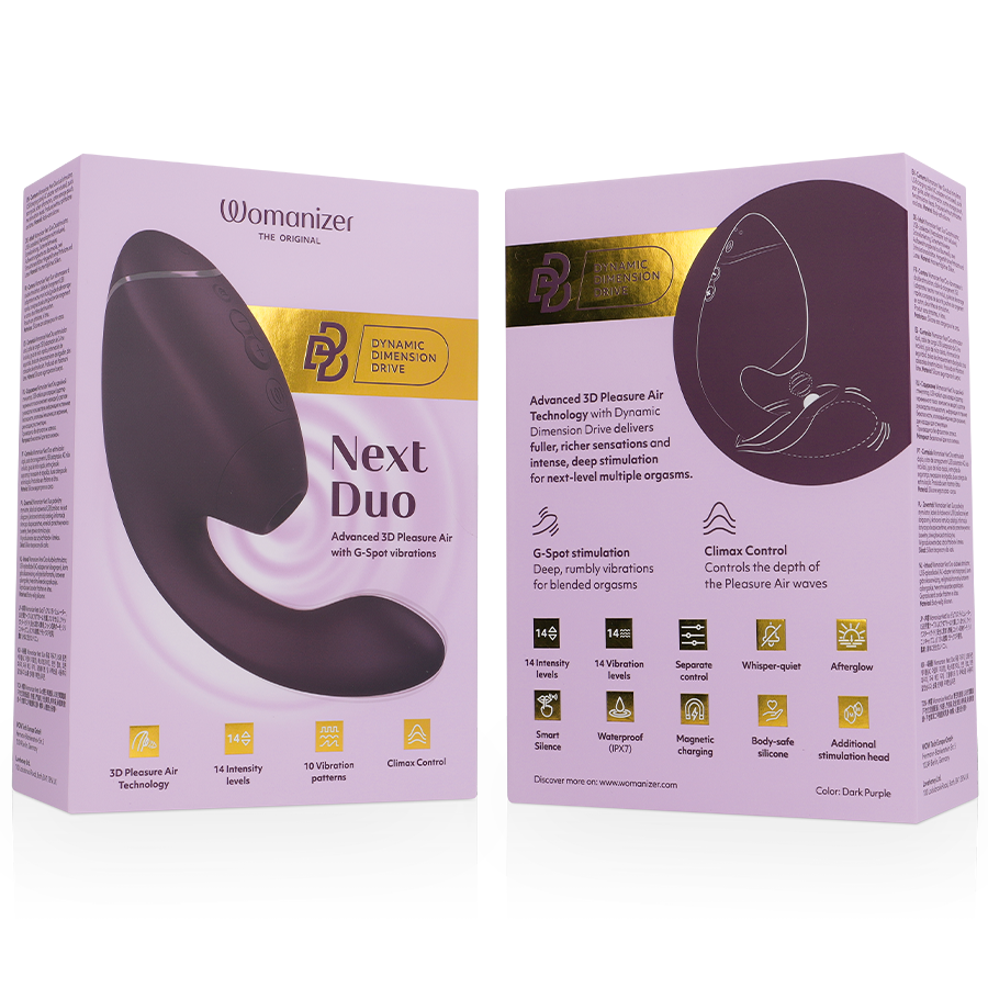WOMANIZER - DUO NEXT DOPPELTER KLITORIS- & G-PUNKT-STIMULATOR DUNKELLILA