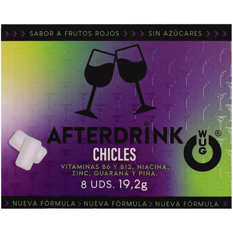 WUG After Drink – Der funktionelle Kaugummi, der Ihnen hilft, nach einer durchzechten Nacht neue Energie zu tanken. Blisterpackung mit 8 Stück