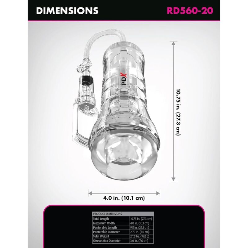 PDX ELITE - VIEWTUBE VAC XXL TRANSPARENTER STROKER MIT SAUGPUMPE 27,3 CM