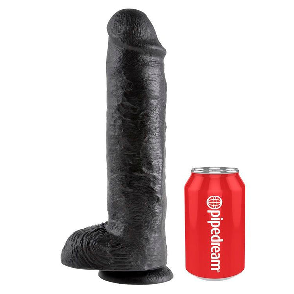 KING COCK - DILDO SCHWARZ MIT EIER 28 CM
