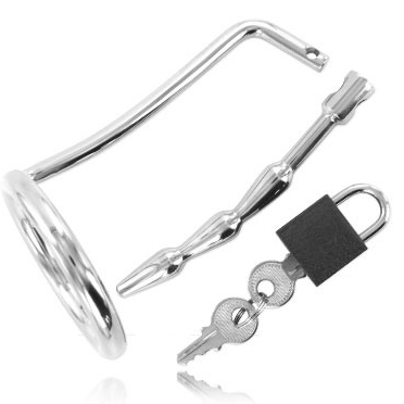 METAAL HARD - TESTIKELRING MET URETHRAL KUISHEIDSPLUG