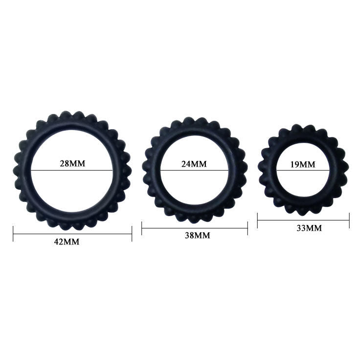 BAILE - TITAN SET 3PCS COCKRING NOIR 2,8 + 2,4 + 1,9 CM 