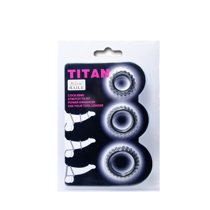 BAILE - TITAN SET 3PCS COCKRING NOIR 2,8 + 2,4 + 1,9 CM 