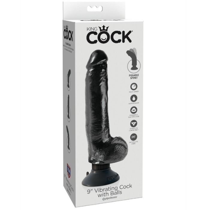 KING COCK - VIBRIERENDER DILDO MIT HODEN 23 CM SCHWARZ