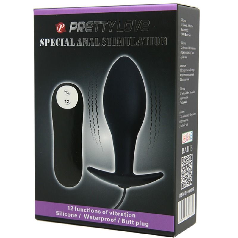PRETTY LOVE - PLUG ANAL FORME ANCRE SILICONE 12 MODES DE VIBRATIONS NOIR