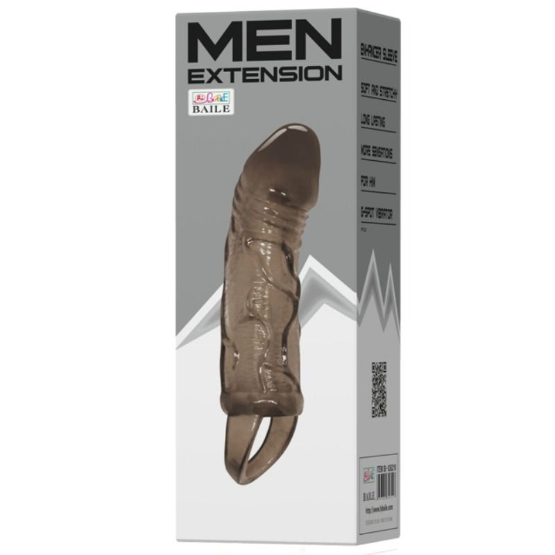 BAILE - COUVERTURE D'EXTENSION DE PÉNIS AVEC SANGLE POUR TESTICULES NOIRE 13,5 CM