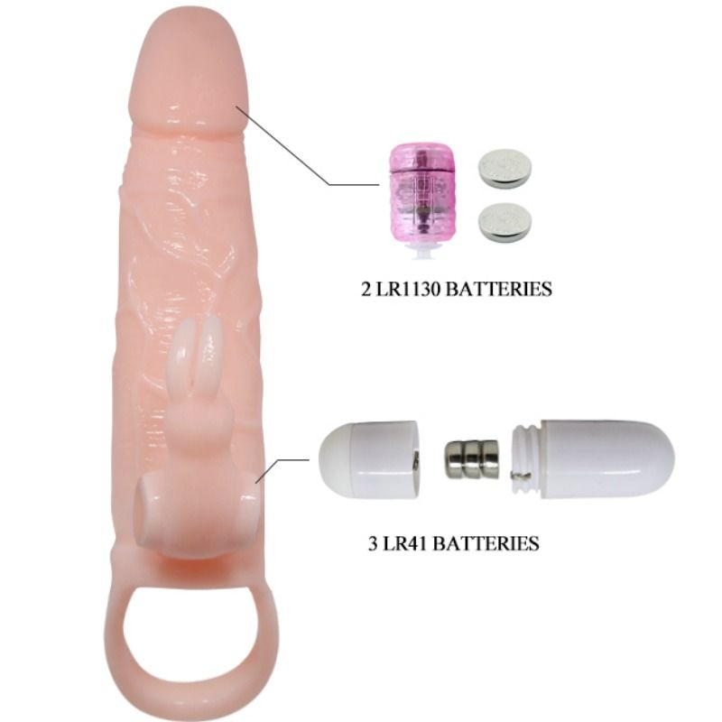 BAILE - DAPPERIGE MAN PENISBESCHERMING MET KONIJN EN DUBBELE MOTOR VLEES 16,5 CM