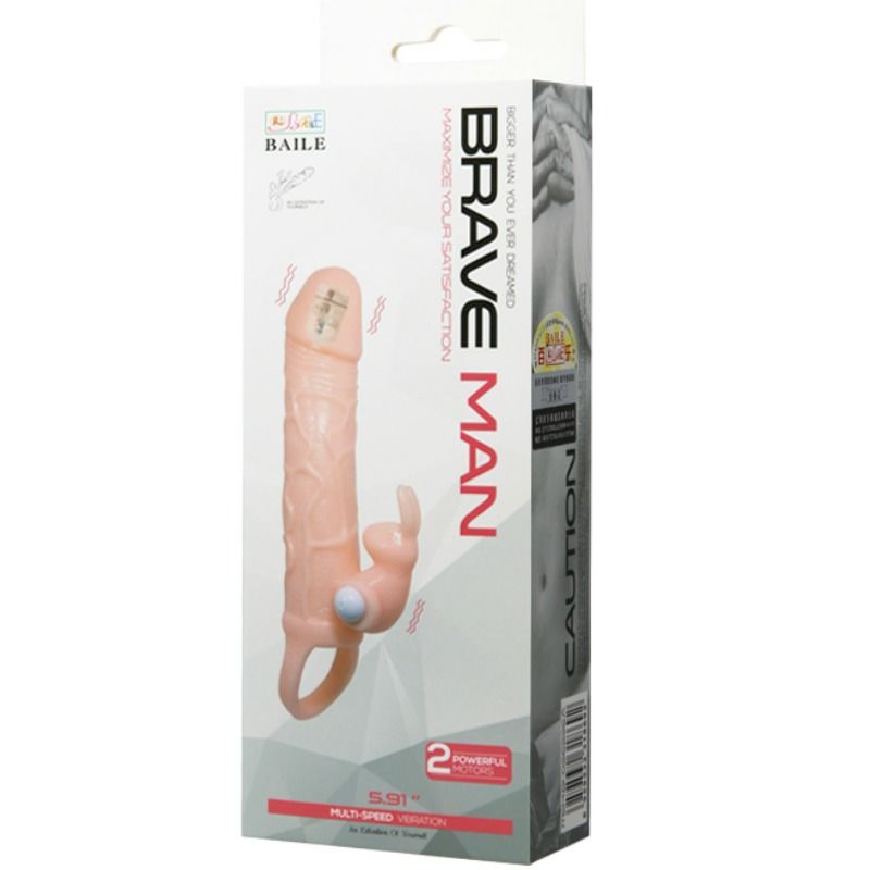 BAILE - DAPPERIGE MAN PENISBESCHERMING MET KONIJN EN DUBBELE MOTOR VLEES 16,5 CM