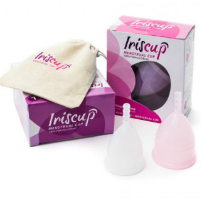 IRISCUP - GROTE ROZE MAANDBEKER + GRATIS STERILISATORTAS