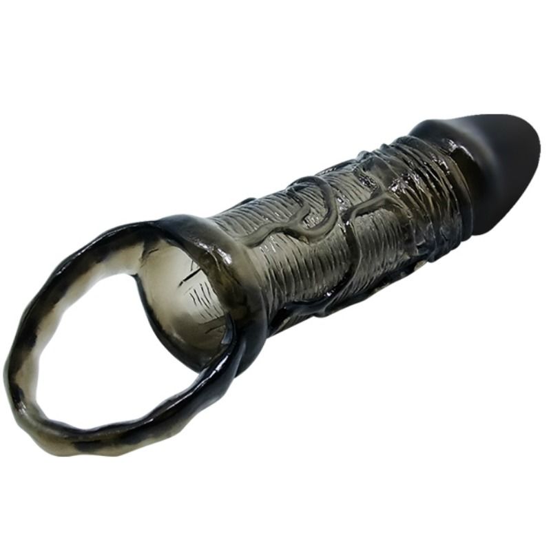 BAILE - PENISVERLENGER COVER MET BAND VOOR TESTIKELEN ZWART 13,5 CM