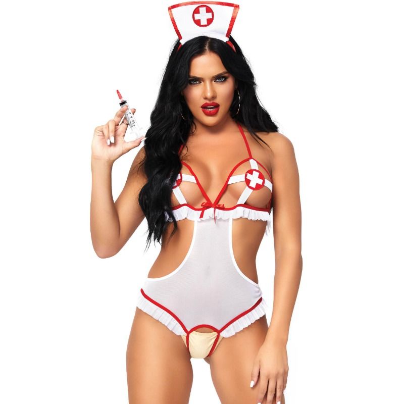 LEG AVENUE - NURSE OPEN TEDDY WITHOUT CROSS, ONE SIZE