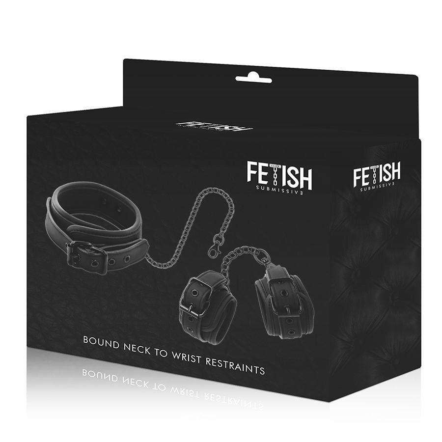FETISH SUBMISSIVE - KETTING EN HANDBOEIEN GEMAAKT VAN VEGAN LEDER MET NOPREEN VOERING