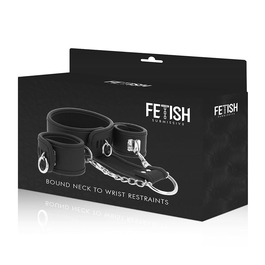 FETISH SUBMISSIVE - NECKLACE AND HANDCUFFS MADE FROM VEGAN LEATHER WITH NOPRENE LINING