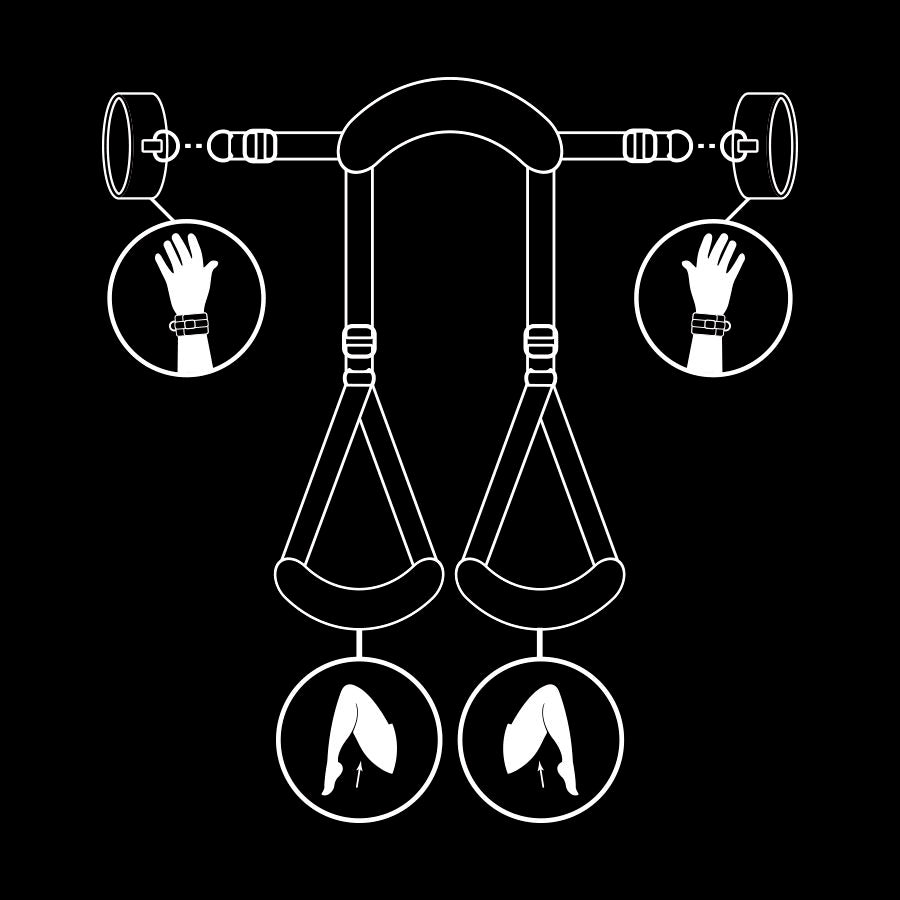 SOUMISSION FÉTICHISME - POSITION JAMBES OUVERTES AVEC MENOTTES DOUBLES DE NOPRÈNE