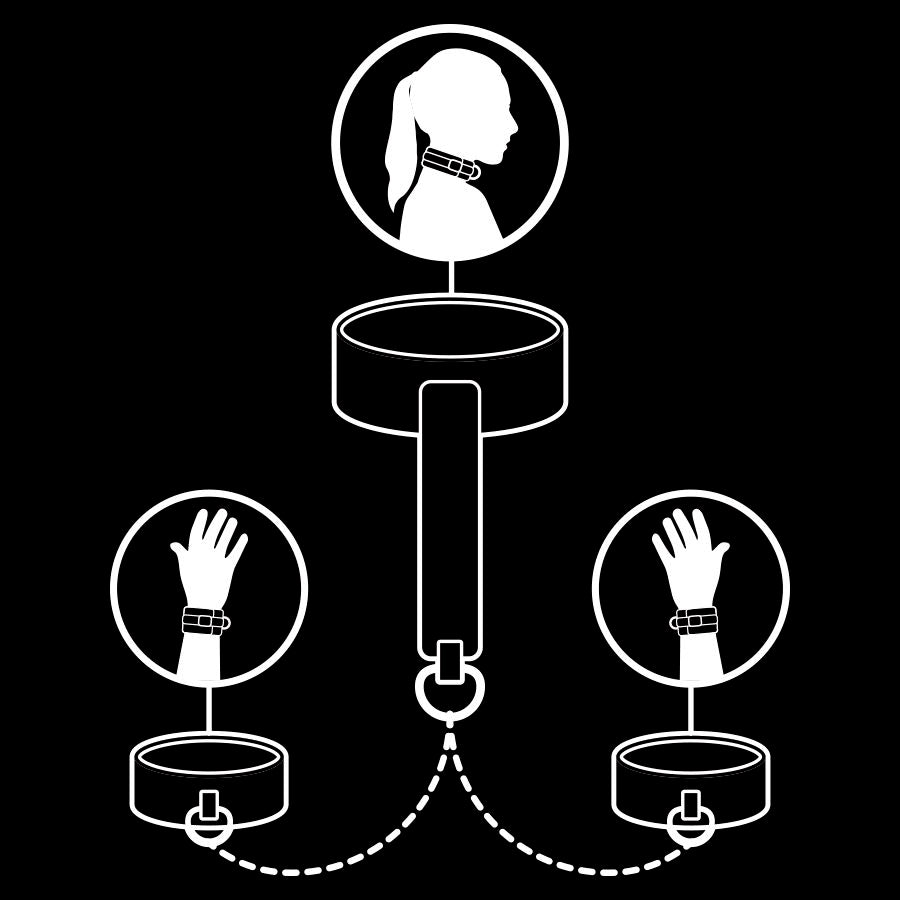FETISH SUBMISSIVE - NECKLACE AND HANDCUFFS MADE FROM VEGAN LEATHER WITH NOPRENE LINING
