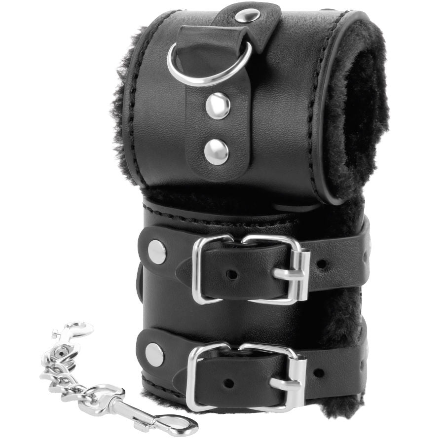DARKNESS - BLACK, ADJUSTABLE LEATHER HANDCUFFS WITH LINED