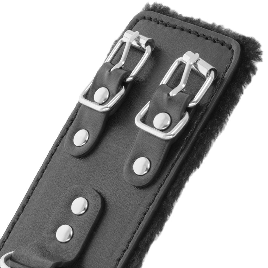DARKNESS - BLACK, ADJUSTABLE LEATHER HANDCUFFS WITH LINED