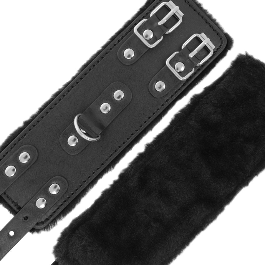 DARKNESS - BLACK, ADJUSTABLE LEATHER HANDCUFFS WITH LINED