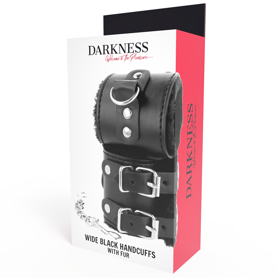 DARKNESS - BLACK, ADJUSTABLE LEATHER HANDCUFFS WITH LINED