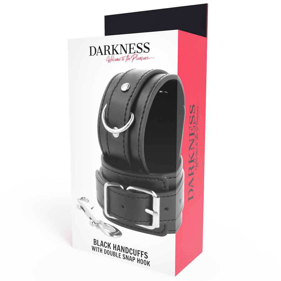 DARKNESS - BLACK ADJUSTABLE HANDCUFFS WITH DOUBLE REINFORCEMENT BAND