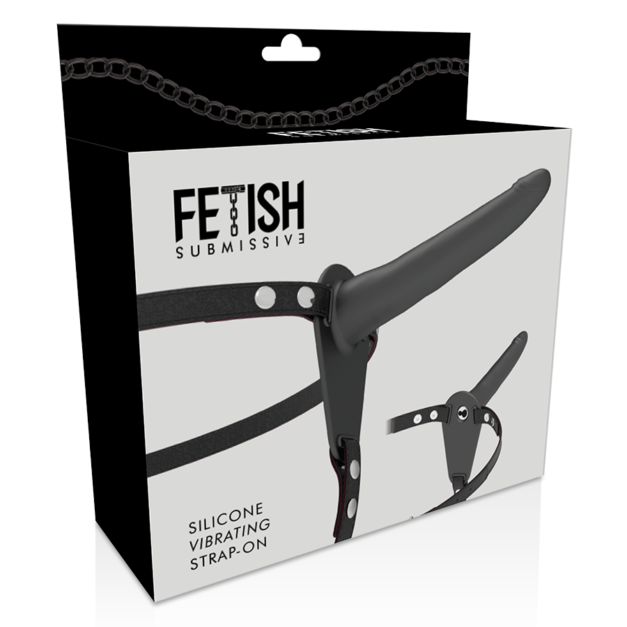 HARNAIS FETISH SUBMISSIVE - VIBRATEUR SILICONE NOIR 15 CM