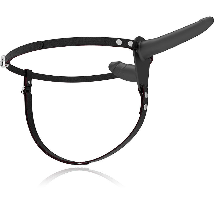 HARNAIS FÉTICHISME SOUMIS - VIBRATEUR NOIR DOUBLE PÉNÉTRATION