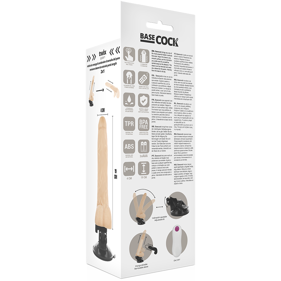 BASECOCK - REALISTIC VIBRATOR WITH REMOTE CONTROL BLACK 19 CM -O- 4 CM